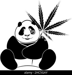 Panda noire et blanche vectorielle avec feuille de cannabis. Illustration de Vecteur