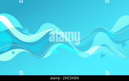 Affiche moderne et colorée.Wave couleur de forme liquide.Lignes simples en mouvement bleues. Illustration de Vecteur