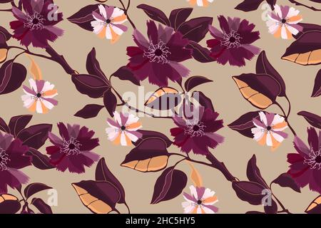 Motif Art floral vectoriel sans coutures.Fleurs bordeaux Illustration de Vecteur