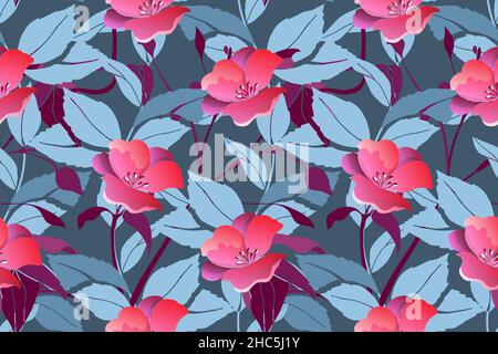 Vector floral art modèle homogène. Fleurs roses. Illustration de Vecteur