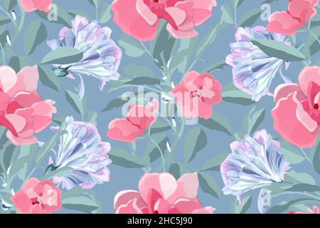 Vector floral art modèle homogène. Fleurs roses. Illustration de Vecteur