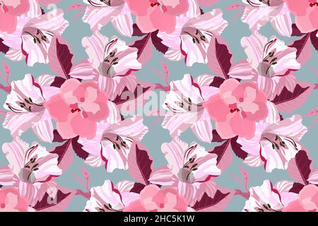 Motif Art floral vectoriel sans coutures.Lys roses. Illustration de Vecteur