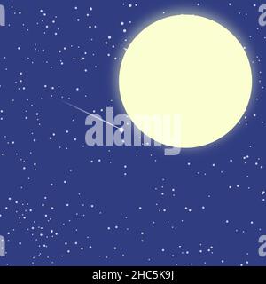Illustration du ciel bleu nocturne avec pleine lune et étoiles Banque D'Images