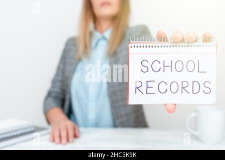 Légende conceptuelle Archives scolaires.Concept d'affaires information qui est conservée au sujet d'un enfant à l'école Biographie nouvelles idées de présentation d'affaires Banque D'Images