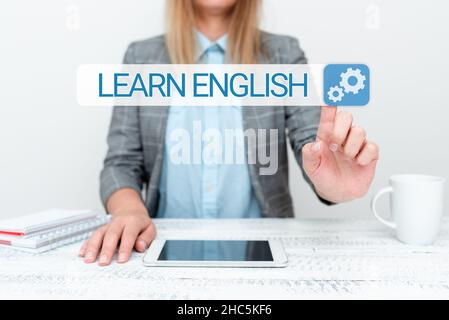 Texte d'écriture apprendre l'anglais.Approche commerciale Universal Language Easy communication and comprendre Affichage de la nouvelle technologie de smartphone Banque D'Images