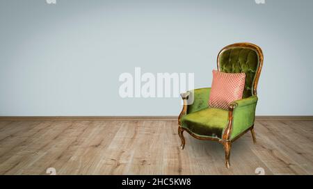 fauteuil d'époque en parquet de bois franc dans la maison Banque D'Images