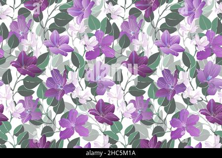 Motif Art floral vectoriel sans coutures.Fleurs violettes Illustration de Vecteur