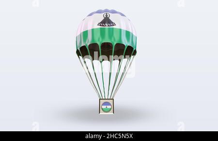 3D parachute drapeau du Lesotho vue de face Banque D'Images