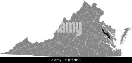 Carte d'emplacement en noir du Roi et de la Reine carte administrative en gris de l'État fédéral de Virginie, États-Unis Illustration de Vecteur