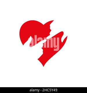 Rencontrez le Seigneur dans votre coeur.Forme de coeur et mains en contact.Illustration vectorielle chrétienne isolée plate.La paix soit avec vous, chers frères et sœurs Illustration de Vecteur