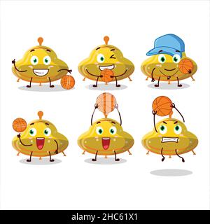 Talentueux personnage de dessin animé jaune d'OVNI en tant qu'athlète de basket-ball.Illustration vectorielle Illustration de Vecteur
