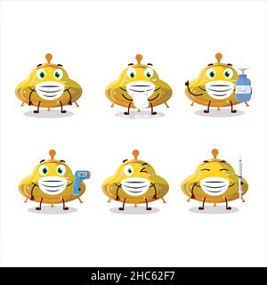 Une photo d'OVNI jaune bonbon style dessin animé de bonbons rester en bonne santé pendant une pandémie.Illustration vectorielle Illustration de Vecteur