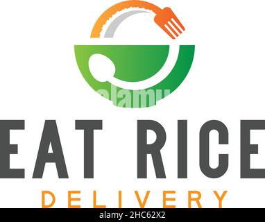 Design moderne et coloré avec logo « EAT RICE Delivery » Illustration de Vecteur