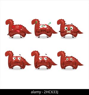 Personnage de dessin animé Red Dinosaur Gmmy Candy avec expression de nope Illustration de Vecteur