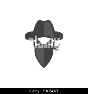 crâne cowboy avec chapeau et masque logo design vecteur graphique symbole icône signe illustration idée créative Illustration de Vecteur