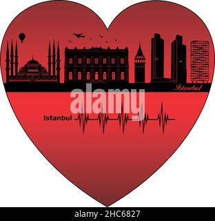 Istanbul au coeur - illustration, silhouette d'horizon de la ville Vector, Istanbul Turquie Illustration de Vecteur