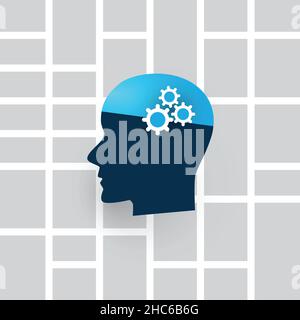 Résumé Intelligence artificielle, contrôle intelligent du trafic et concept de conception de réseaux avec Map et Human Head Illustration de Vecteur