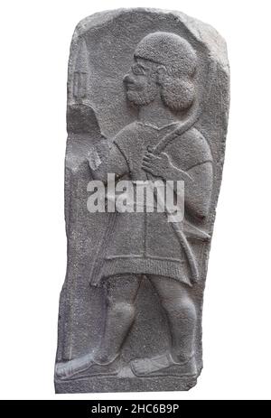 Stèle funéraire basalte (soulagement de mur) d'un guerrier de la période Hittite.9th et 8th siècles BCE. Banque D'Images