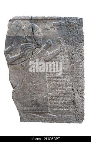 Ancien relief du roi Héthien Barrekub priant devant les symboles divins.Les inscriptions hiéroglyphiques Hittite parlent de la construction d'un nouveau palais. Banque D'Images