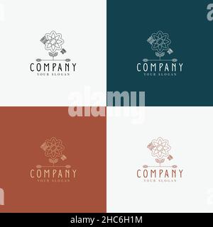 dessin au trait modèle de logo polyvalent minimal rétro Illustration de Vecteur