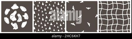 Ensemble de Halloween simple Childish sans coutures motifs et fantômes concept.Fantômes blancs vectoriels, chauves-souris vampire et illustrations à motifs simples sur fond gris Illustration de Vecteur