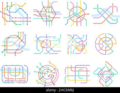 Métro, cartes des transports en commun.Plan de la station de métro, métro schémas vecteur illustration ensemble.Métro Illustration de Vecteur