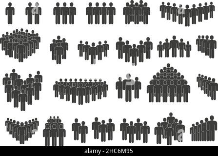 Personnes silhouette de foule, groupe d'affaires ou icônes d'équipe.Communauté sociale, icônes de groupe de personnes, jeu d'illustrations vectorielles de symboles de foule.Groupe humain Illustration de Vecteur