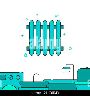 Icône de conduite remplie de radiateur de batterie de chauffage, illustration simple, bordure inférieure de tuyauterie. Banque D'Images