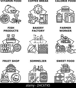 Ensemble de boissons et aliments icônes illustrations vectorielles Illustration de Vecteur