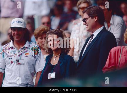 L'auteur américain Judy Nelson, petite amie de Martina Navratilova, joueur de tennis tchèque, 1980s Banque D'Images