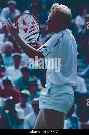 Joueur de tennis allemand Boris Becker, Wimbledon, Royaume-Uni 1991 Banque D'Images