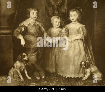 Portrait des trois enfants les plus âgés du roi Charles Ier, peinture de l'artiste flamand Anthony van Dyck, Munich 1897