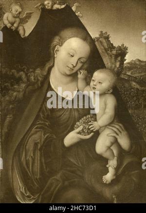 La Vierge Marie avec l'enfant, peinture de l'artiste allemand Lucas Cranach, Munich 1897 Banque D'Images