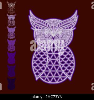 Modèle de coupe au laser multicouche.Silhouette hibou isolée.Illustration vectorielle dessinée à la main.Style rétro coupé en papier.Oiseaux fantaisie isolés.Nom Illustration de Vecteur