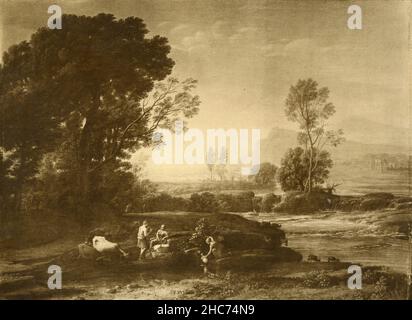 Paysage du vol de l'Égypte, peinture de l'artiste français Claude Lorrain, Munich 1897 Banque D'Images