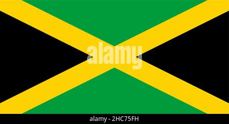 Drapeau national Jamaïque, la croix diagonale dorée divise le champ en quatre triangles de vert et de noir Illustration de Vecteur