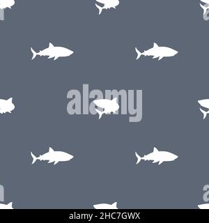 Silhouette blanche requin motif sans couture sur fond bleu.Illustration vectorielle monochrome sans fin simple Illustration de Vecteur