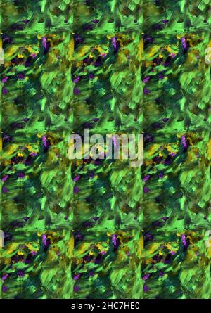 Arrière-plan abstrait d'art vert à carreaux.Peinture acrylique sur toile avec texture de couleur, traits de pinceau.Art moderne, contemporain, impressionnisme.Conception de tissus, textiles, papiers peints, housses, emballages,papier d'emballage. Banque D'Images