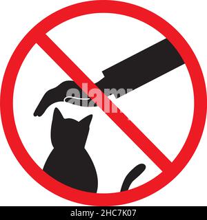 Ne touchez pas le panneau de chat sur fond blanc.Symbole d'interdiction avec animal. style plat. Banque D'Images