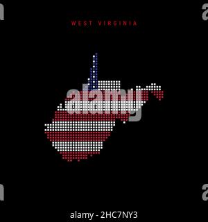 Carte à motif points carrés de la Virginie occidentale.Carte de pixels en pointillés avec couleurs de drapeau national américain isolées sur fond noir.Illustration vectorielle. Illustration de Vecteur