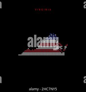 Carte à motif points carrés de Virginie.Carte de pixels en pointillés avec couleurs de drapeau national américain isolées sur fond noir.Illustration vectorielle. Illustration de Vecteur
