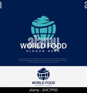 Logo Food au-dessus du bas du globe, symbole, icône, Food, World,modèle de conception d'illustration Illustration de Vecteur