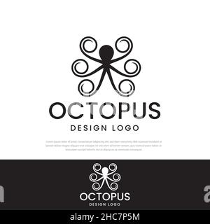 Logo six tentacules pieuvre silhouette design, modèles de conception, icônes, symboles, illustration de conception Illustration de Vecteur