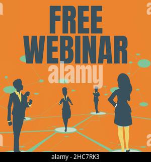 Texte du webinaire inspiration Free.Business concept une présentation en ligne gratuite organisée par Internet en temps réel plusieurs membres de l'équipe debout Banque D'Images