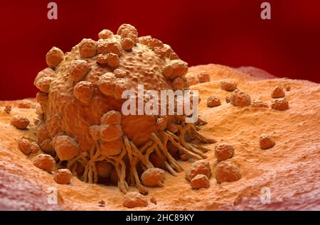 Cellule de mélanome un type de cancer de la peau gros plan vue 3D illustration Banque D'Images