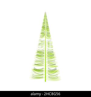 Conifères vivaces.Branches latérales asymétriques.Arbre de Noël stylisé.Silhouette de pin.Cyprès Doodle, cèdre, épinette.Arbre Evergreen Illustration de Vecteur