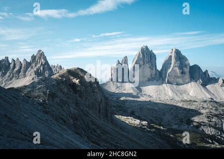 La Cime di Lavaredo (Drei Zinnen) dans le Tyrol du Sud, Dolomites, Italie Banque D'Images