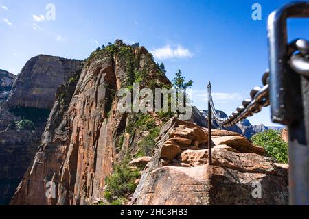 Close up de fil à l'Angels Landing dans Zion National Park, Utah, USA Banque D'Images