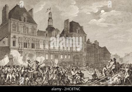 La chute de Robespierre a eu lieu le 24-26 juillet 1794 (année thermidor 8-10 2 dans le calendrier révolutionnaire).Les membres de la commune de Paris assailent l'Hôtel de ville en soutien à Robespierre et sont repoussés par les troupes gouvernementales Banque D'Images