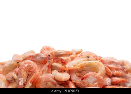 Crevettes fraîches dans de la glace.Vue de dessus. Banque D'Images